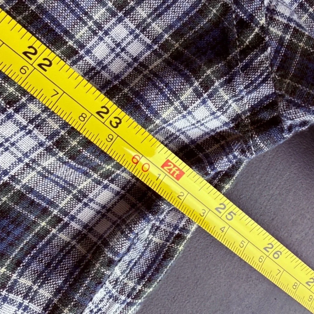 J Crew Mens Large 100% Linen Plaid Button Down Shirt Blue Green